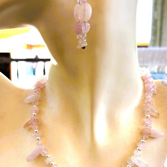 Rose Quartz & Sterling Silver Statement Necklace & Rose Quartz earrings Set - Picture 6 of 6